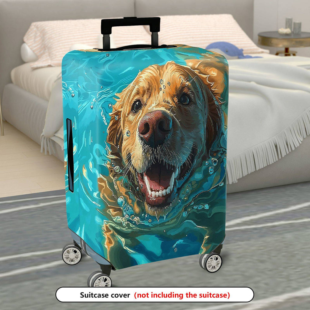 1-Piece Cute Golden Retriever Swimming Water Splash Travel Animal  Suitcase Luggage Cover, Stretch Protective Sleeve