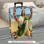 1-Piece Beach Religious Rose Heart Floral Biblical  Suitcase Luggage Cover, Stretch Protective Sleeve
