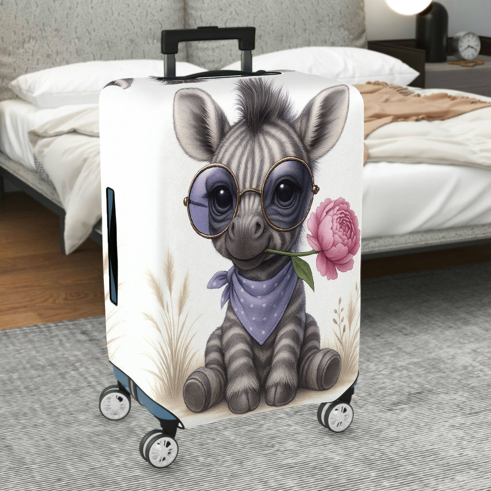 1-Piece Cute Animal Retro Glasses Flower Scarf Design Zebra  Suitcase Luggage Cover, Stretch Protective Sleeve