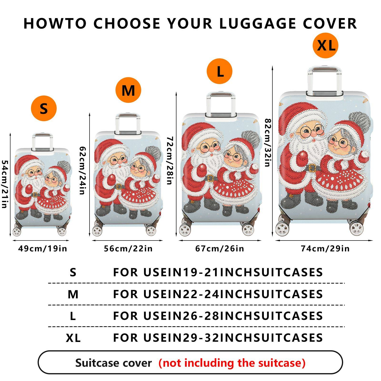 1-Piece Santa Claus Reindeer Snowflakes Holiday Christmas  Suitcase Luggage Cover, Stretch Protective Sleeve