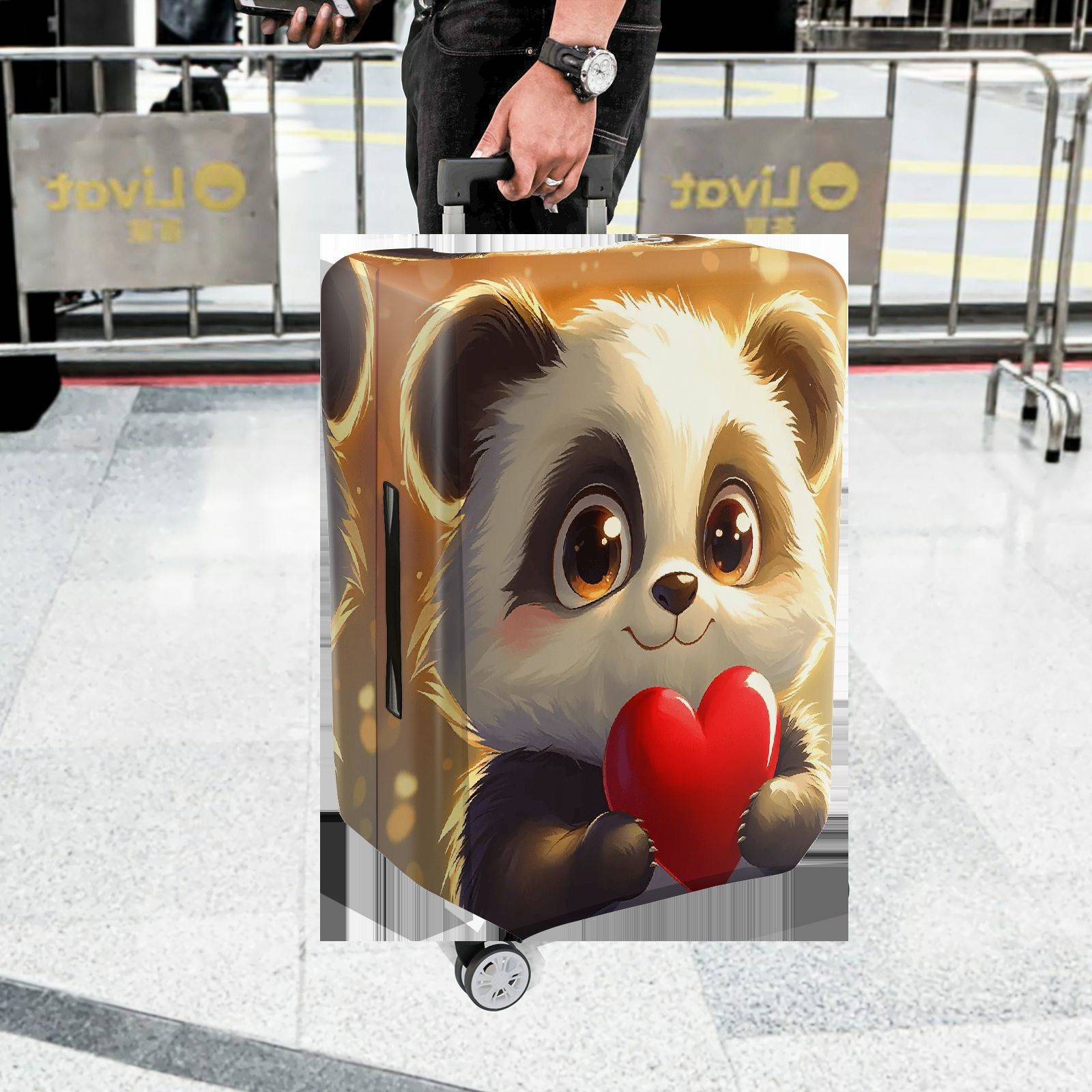 1-Piece Cute Adorable Panda Heart Love  Suitcase Luggage Cover, Stretch Protective Sleeve
