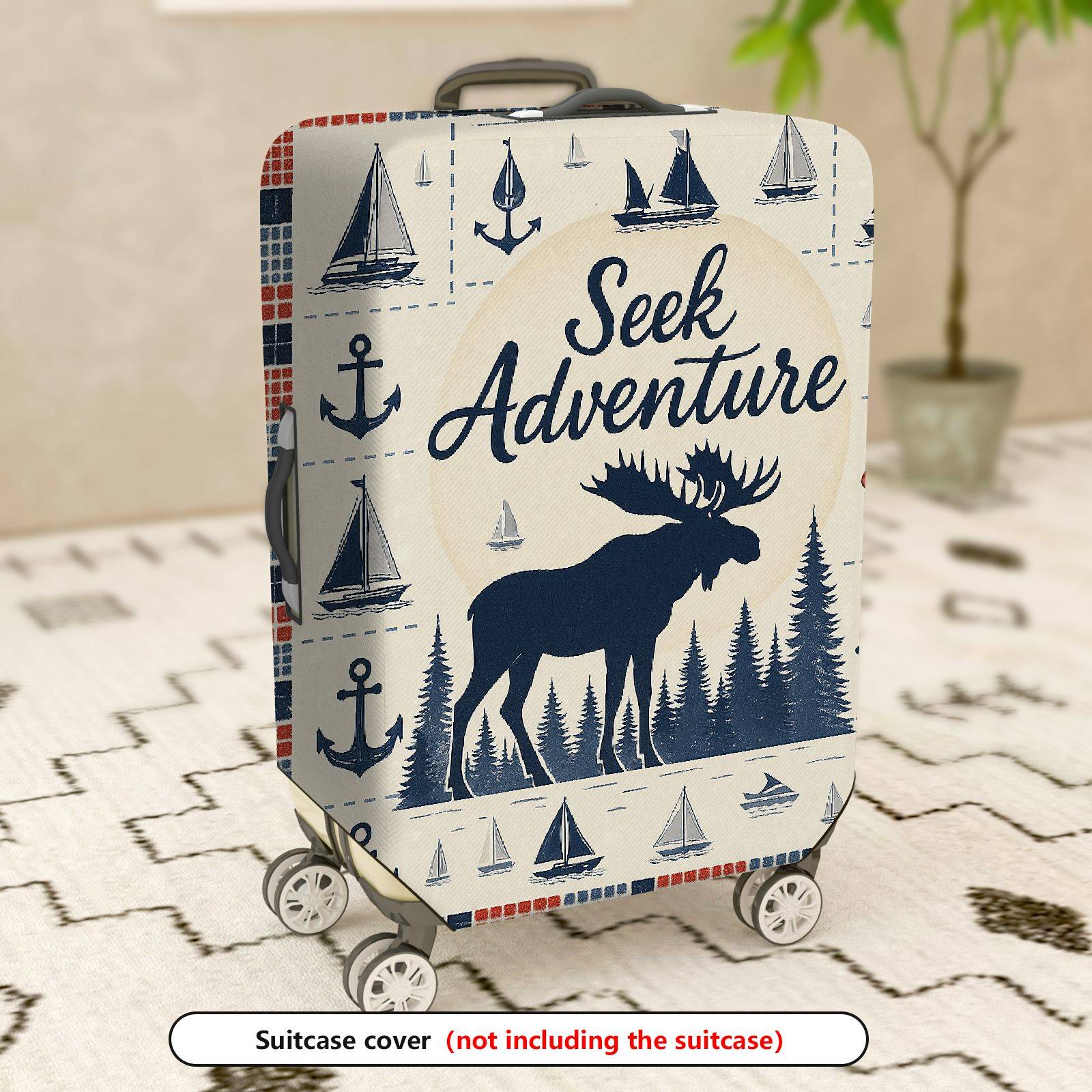 1-Piece Adventure Moose Forest Nautical Retro  Suitcase Luggage Cover, Stretch Protective Sleeve