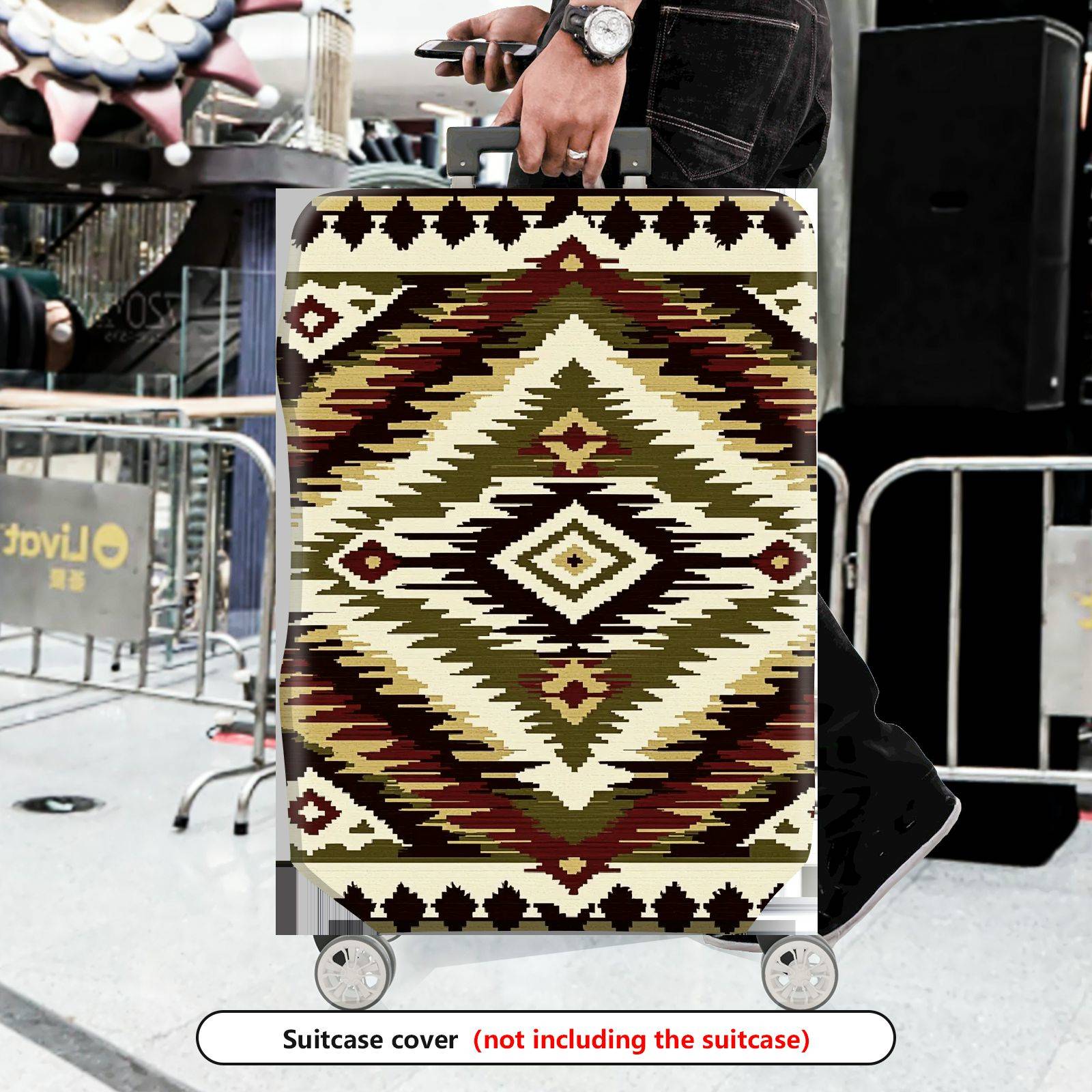 1-Piece Geometric Ethnic Tribal Southwestern Aztec  Suitcase Luggage Cover, Stretch Protective Sleeve