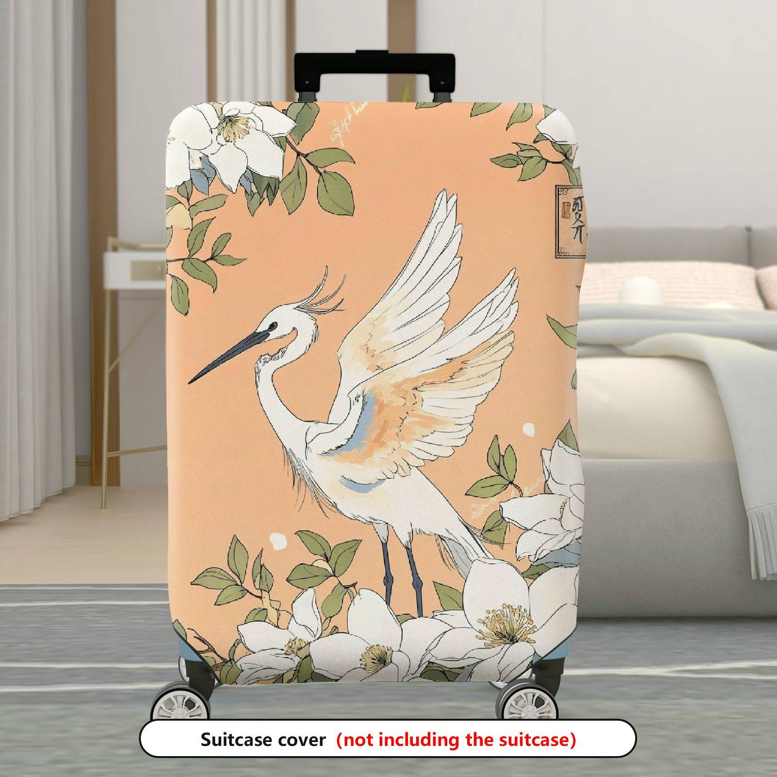 1-Piece Elegant Bird Floral Art  Suitcase Luggage Cover, Stretch Protective Sleeve
