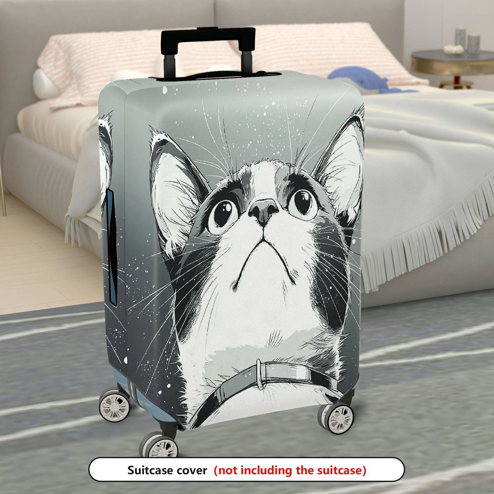 1-Piece Cute Cat Print Artistic Monochrome Stylish Graphic Unique  Suitcase Luggage Cover, Stretch Protective Sleeve