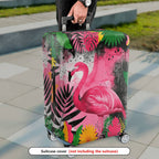 1-Piece Pink Flamingo Tropical Leaves Abstract Artistic Bright  Suitcase Luggage Cover, Stretch Protective Sleeve