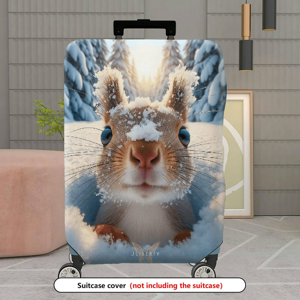 1-Piece Cute Snowy Forest Animal Winter Squirrel  Suitcase Luggage Cover, Stretch Protective Sleeve