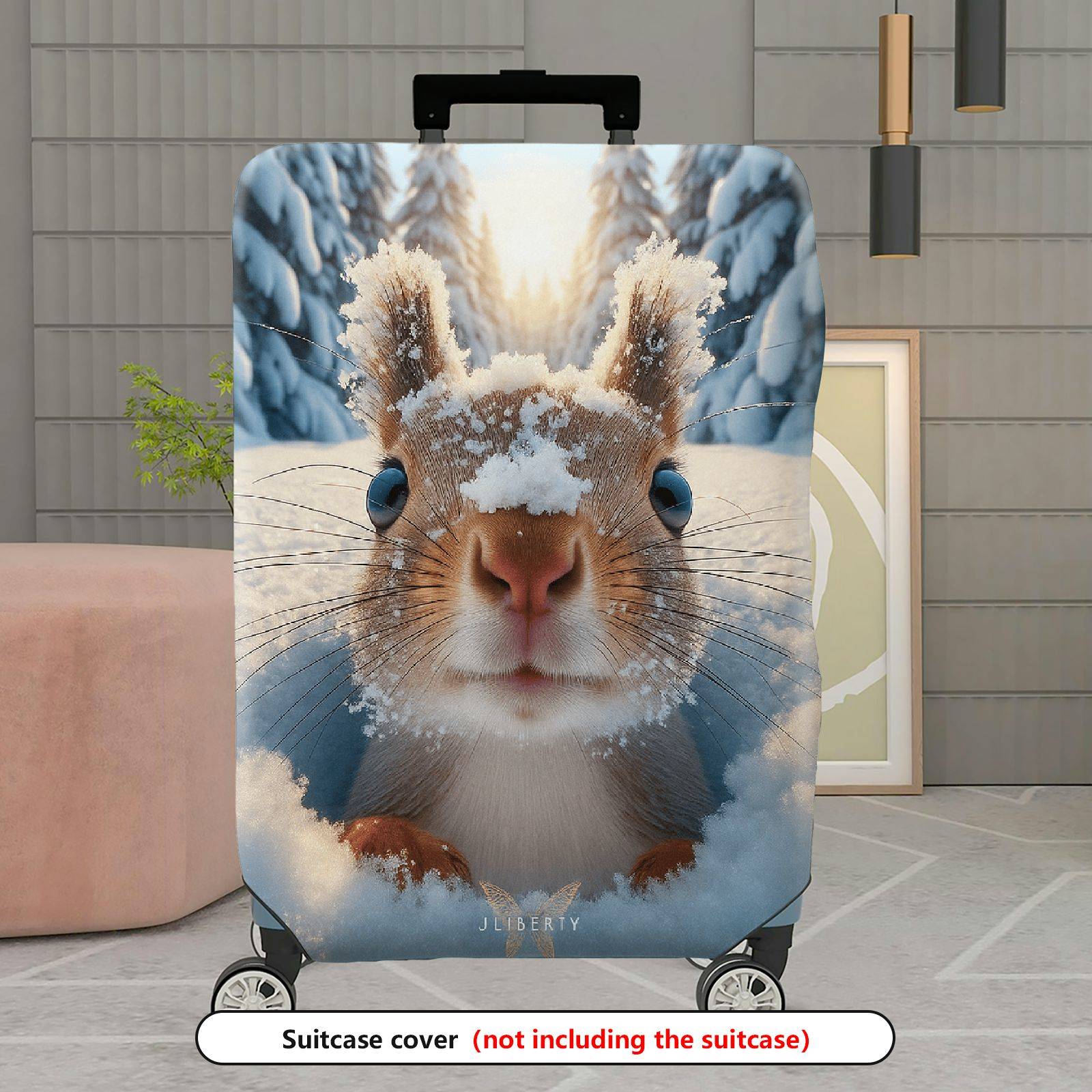 1-Piece Cute Snowy Forest Animal Winter Squirrel  Suitcase Luggage Cover, Stretch Protective Sleeve