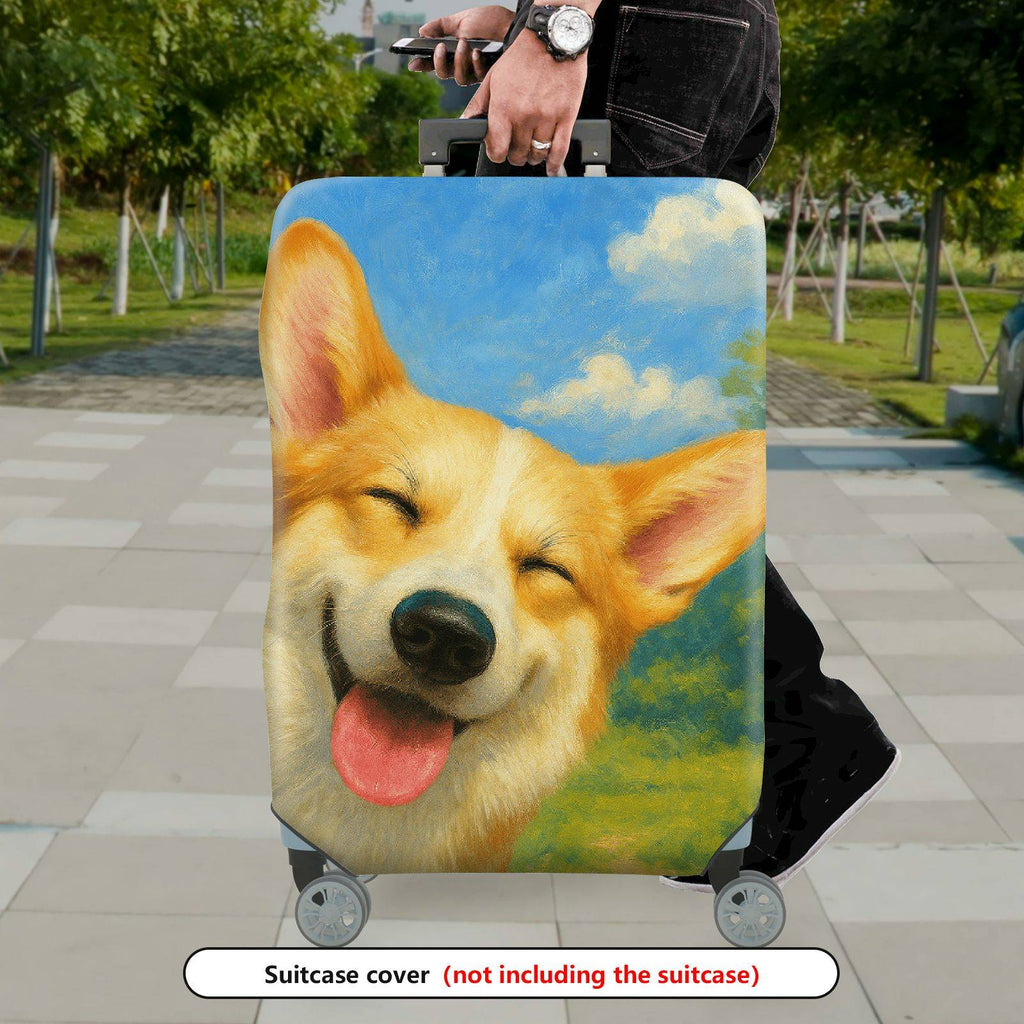 1-Piece Dog Painting Art Cute Smiling Nature Colorful  Suitcase Luggage Cover, Stretch Protective Sleeve