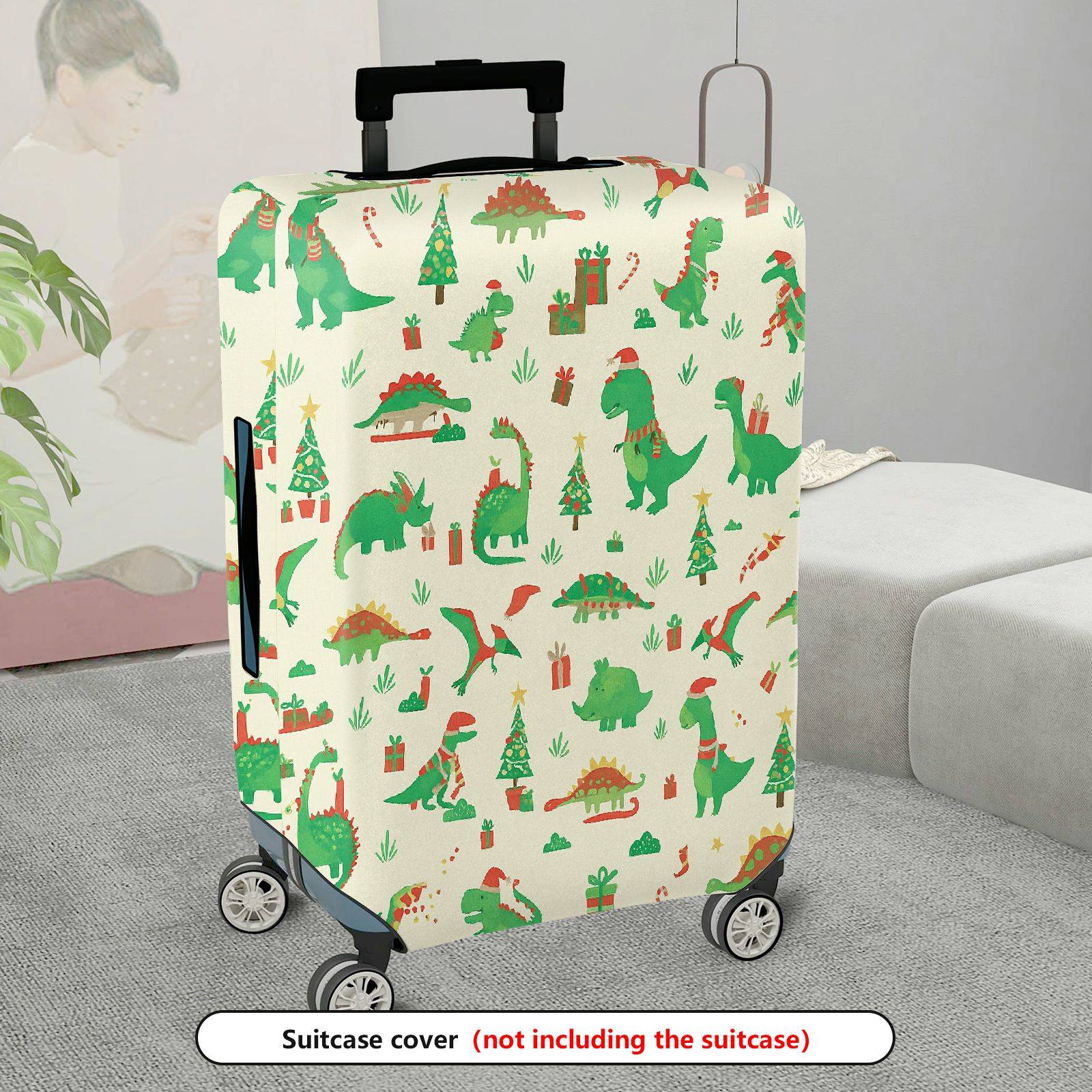 1-Piece Christmas Dinosaur Gift Tree Holiday Snow  Suitcase Luggage Cover, Stretch Protective Sleeve