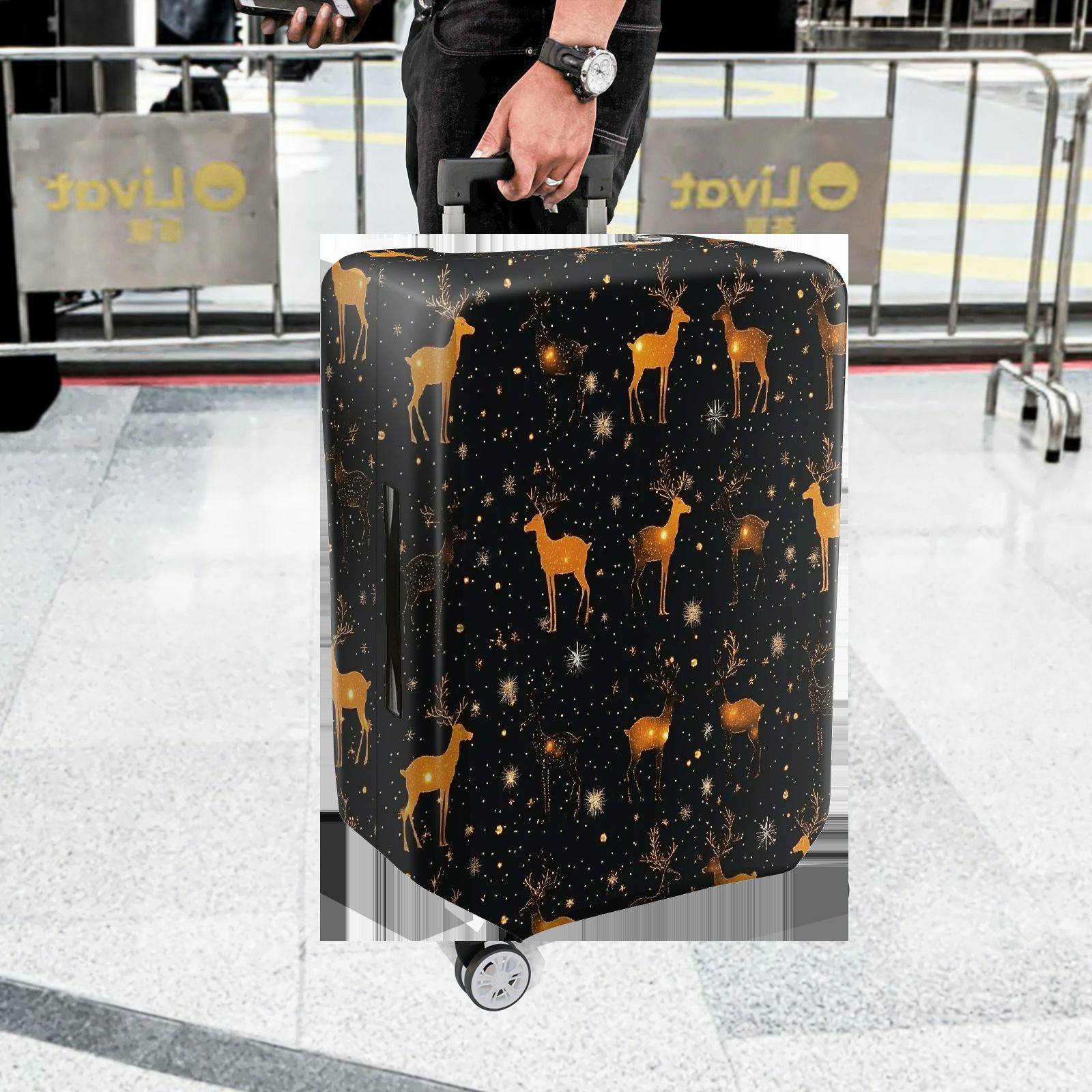 1-Piece Deer Starry Night Festive Cosmic Holiday  Suitcase Luggage Cover, Stretch Protective Sleeve