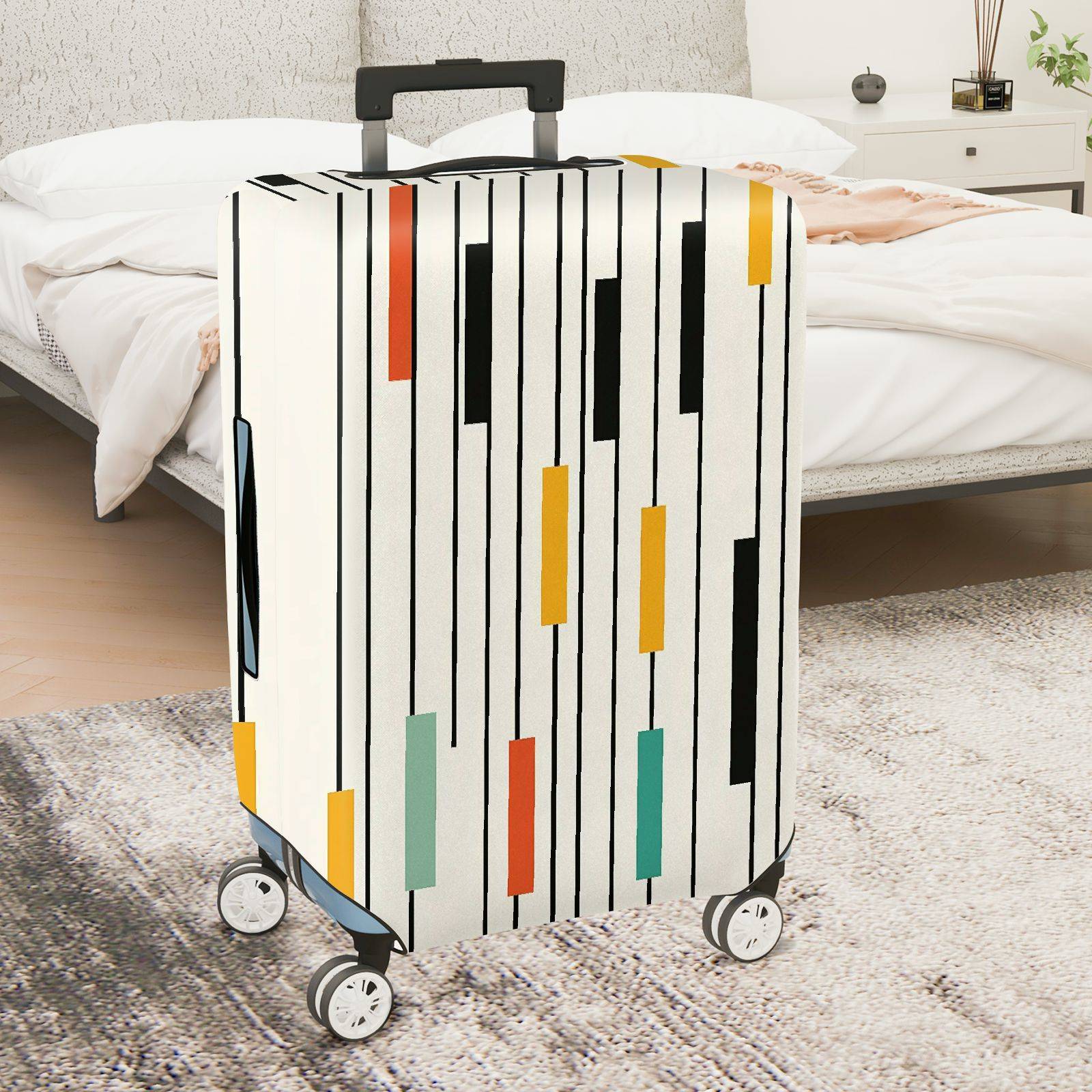 1-Piece Striped Colorful Geometric Abstract Modern Artistic  Suitcase Luggage Cover, Stretch Protective Sleeve
