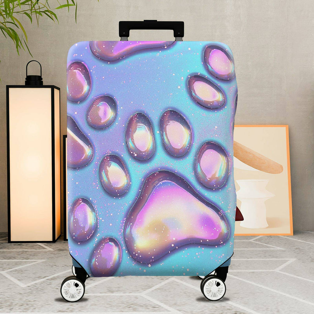 1-Piece Iridescent Galaxy Paw Print Cosmic Holographic  Suitcase Luggage Cover, Stretch Protective Sleeve