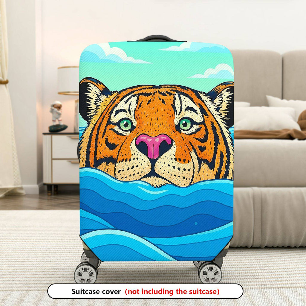 1-Piece Tiger Ocean Waves Sky Clouds Artistic  Suitcase Luggage Cover, Stretch Protective Sleeve