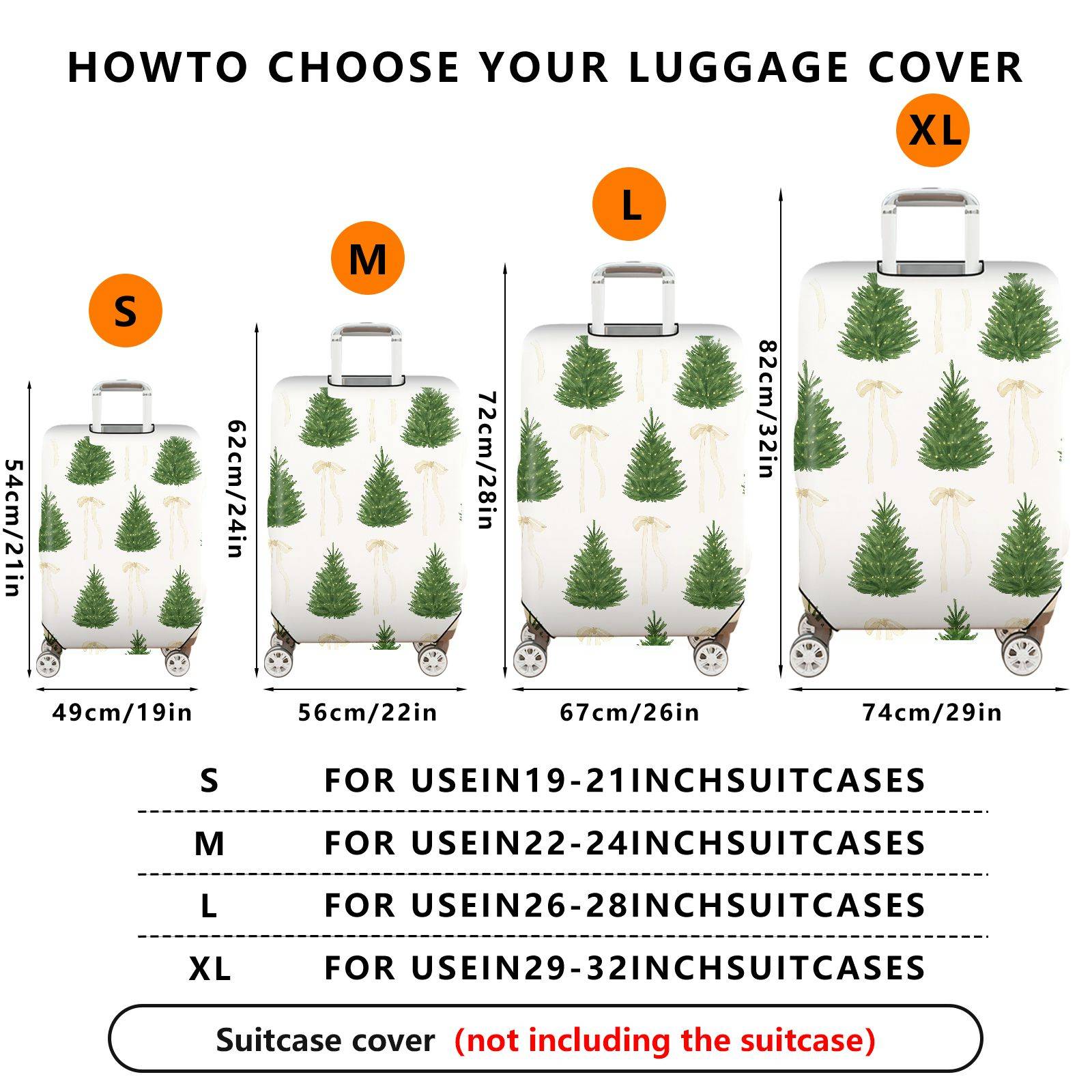 1-Piece Christmas Tree Ribbon Holiday Festive Decorative  Suitcase Luggage Cover, Stretch Protective Sleeve
