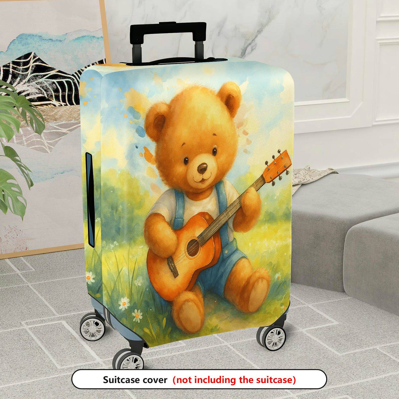 1-Piece Adorable Musical Teddy Bear Art Vintage Nature Travel  Suitcase Luggage Cover, Stretch Protective Sleeve