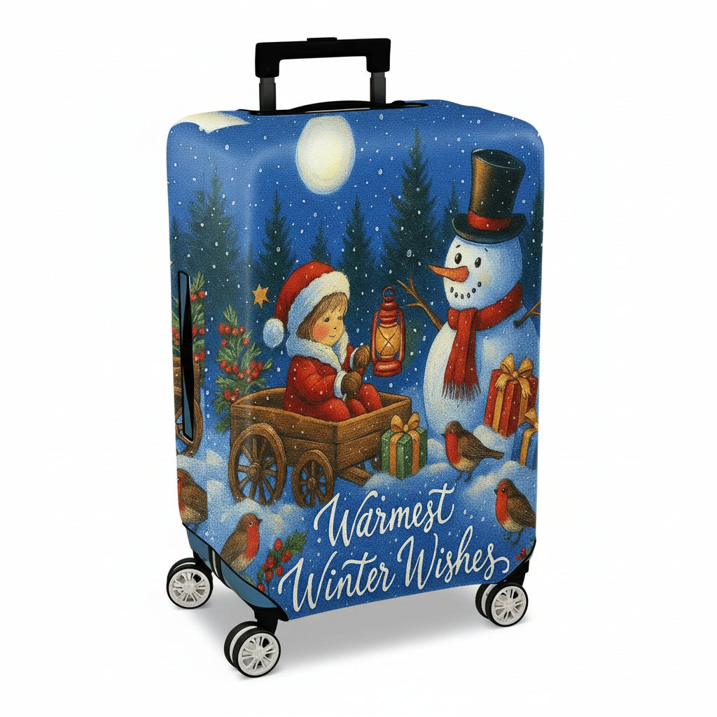 1-Piece Christmas Santa Snowman Gift Lantern Holiday  Suitcase Luggage Cover, Stretch Protective Sleeve
