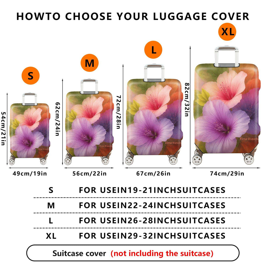 1-Piece Colorful Floral Nature Artistic Vibrant Hibiscus  Suitcase Luggage Cover, Stretch Protective Sleeve