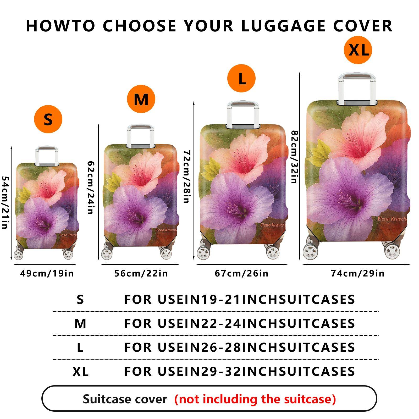 1-Piece Colorful Floral Nature Artistic Vibrant Hibiscus  Suitcase Luggage Cover, Stretch Protective Sleeve
