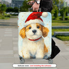 1-Piece Christmas Dog Santa Holiday Festive  Suitcase Luggage Cover, Stretch Protective Sleeve