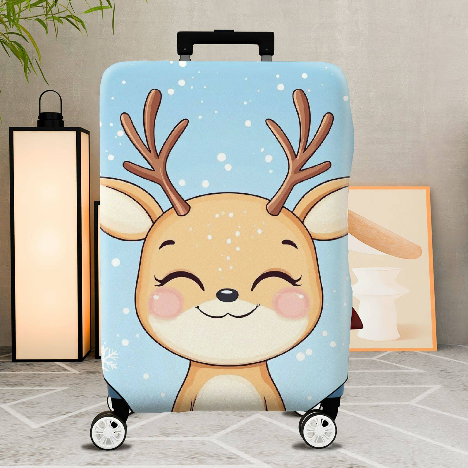 1-Piece Reindeer Snowflake Winter Holiday Cute Animal  Suitcase Luggage Cover, Stretch Protective Sleeve