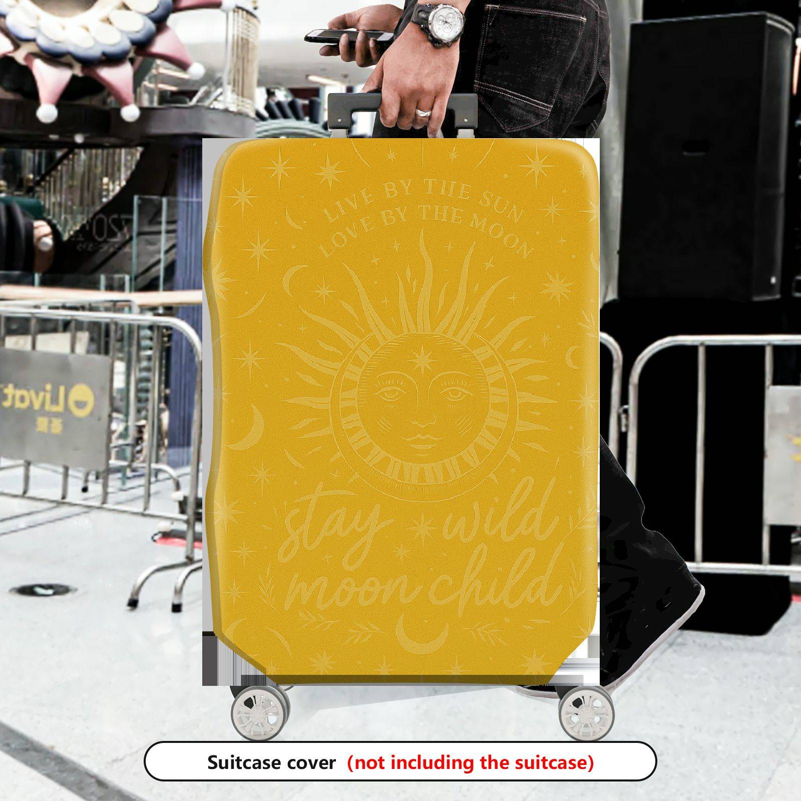 1-Piece Sun Moon Stars Yellow Bohemian Inspirational Cosmic  Suitcase Luggage Cover, Stretch Protective Sleeve