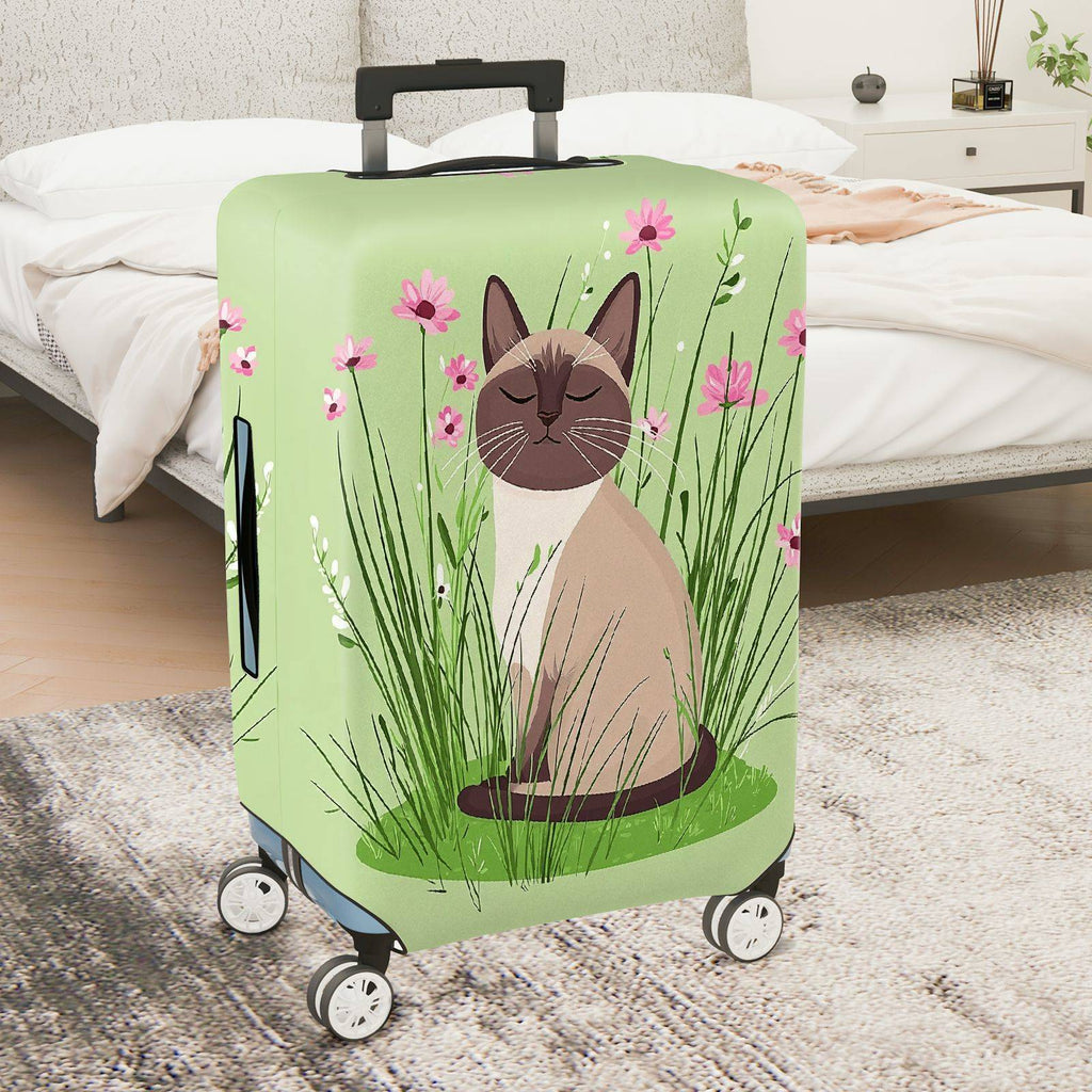 1-Piece Cat Floral Green Nature Cute Whimsical  Suitcase Luggage Cover, Stretch Protective Sleeve
