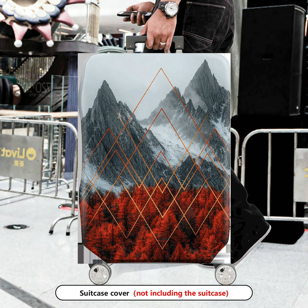 1-Piece Mountain Forest Geometric Red Orange Black  Suitcase Luggage Cover, Stretch Protective Sleeve