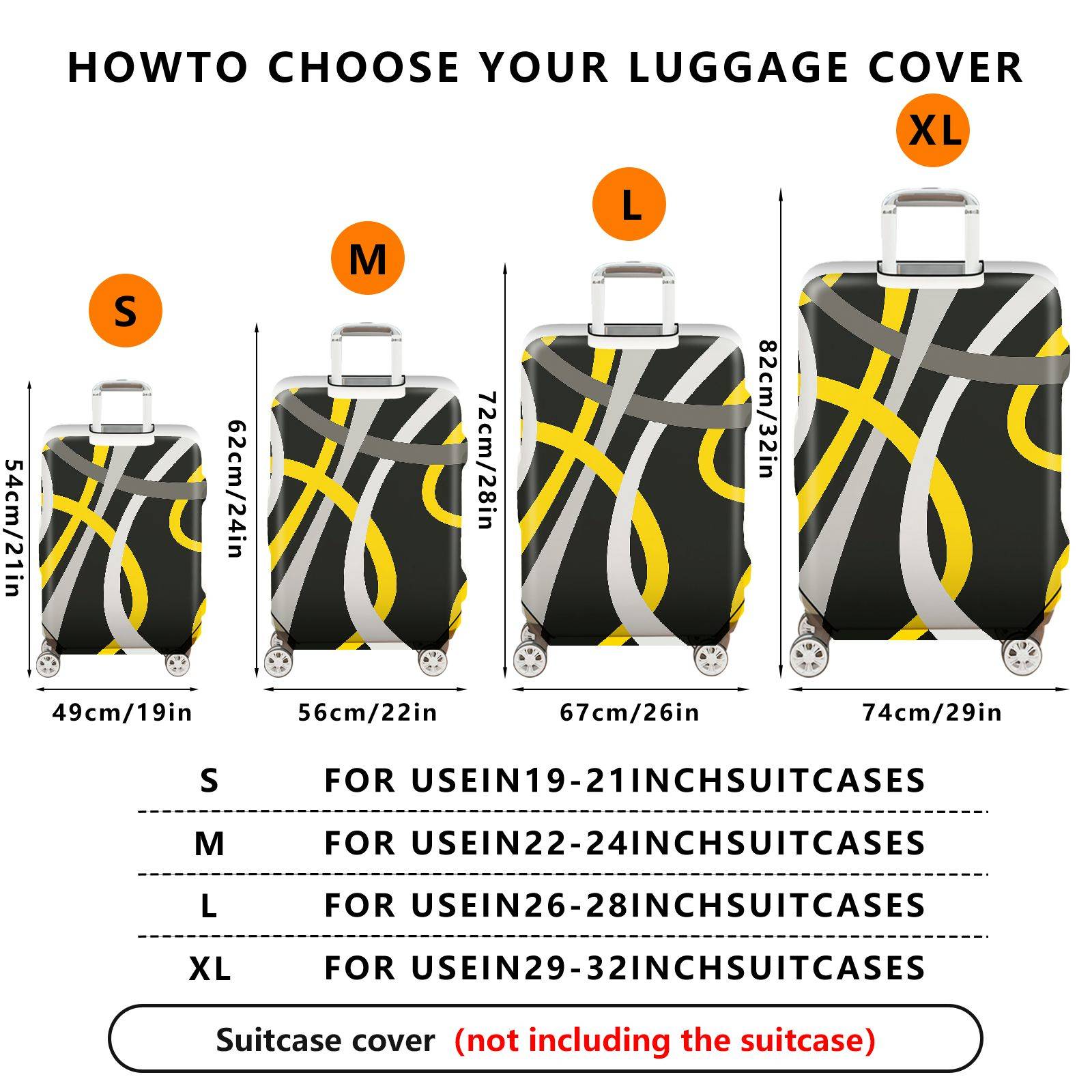 1-Piece Abstract Modern Geometric Artistic Black Yellow Gray  Suitcase Luggage Cover, Stretch Protective Sleeve