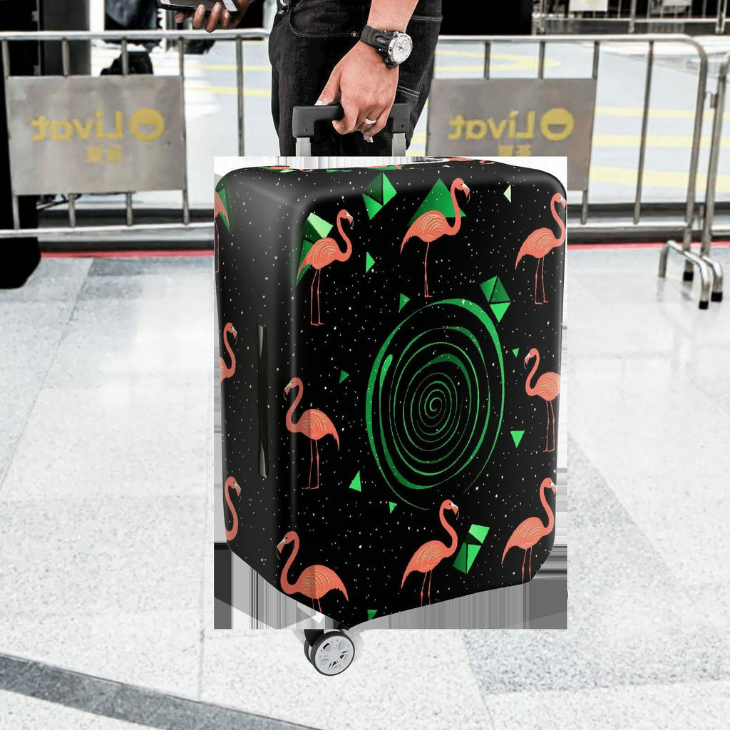 1-Piece Flamingo Geometric Spiral Pink Green Black  Suitcase Luggage Cover, Stretch Protective Sleeve