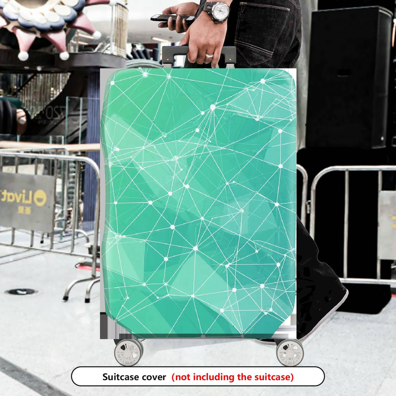 1-Piece Geometric Teal Lattice Abstract Modern Stylish  Suitcase Luggage Cover, Stretch Protective Sleeve