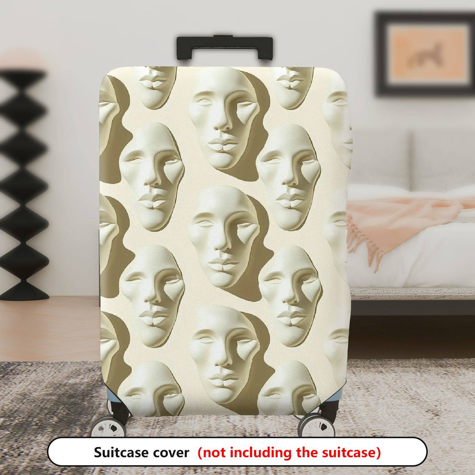 1-Piece Artistic Abstract Face Pattern White Beige  Suitcase Luggage Cover, Stretch Protective Sleeve