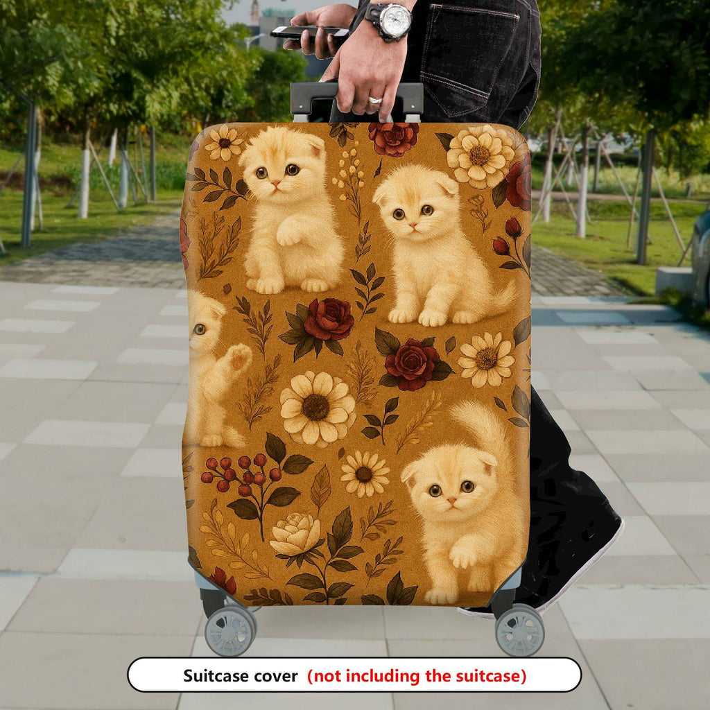 1-Piece Cute Floral Kitten Vintage Artistic Pattern  Suitcase Luggage Cover, Stretch Protective Sleeve