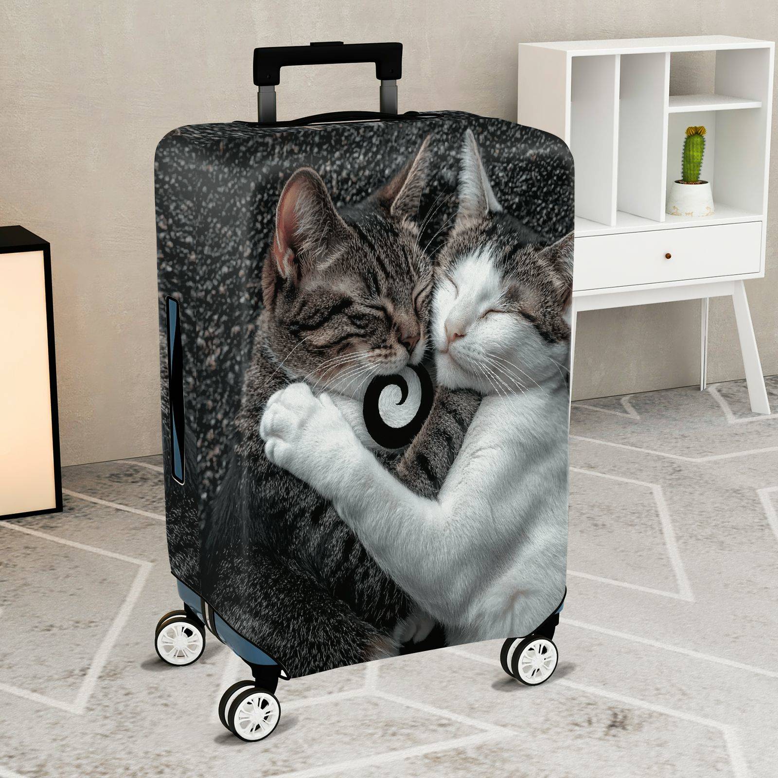 1-Piece Cute Cozy Cat Hugging Love Peace  Suitcase Luggage Cover, Stretch Protective Sleeve