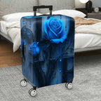 1-Piece Blue Rose Love Floral Art Pattern Letter  Suitcase Luggage Cover, Stretch Protective Sleeve