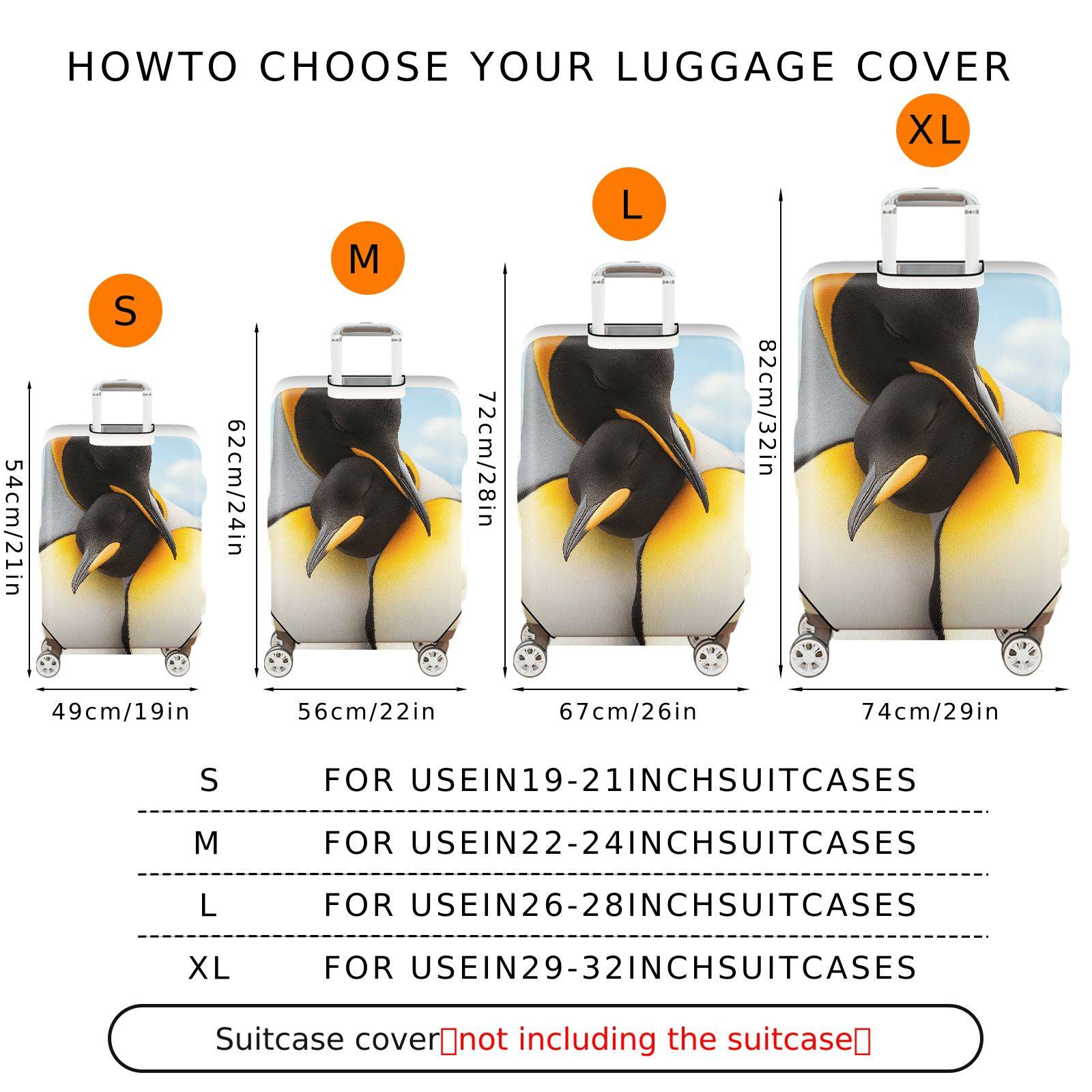 1-Piece Penguin Nature Animal Hugging Love Cute  Suitcase Luggage Cover, Stretch Protective Sleeve