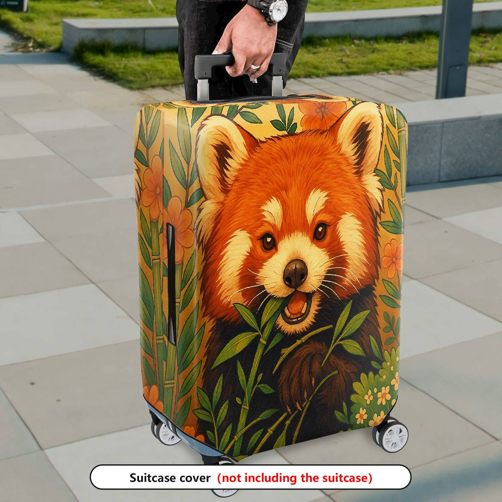 1-Piece Red Panda Floral Leaf Nature Animal Cute  Suitcase Luggage Cover, Stretch Protective Sleeve