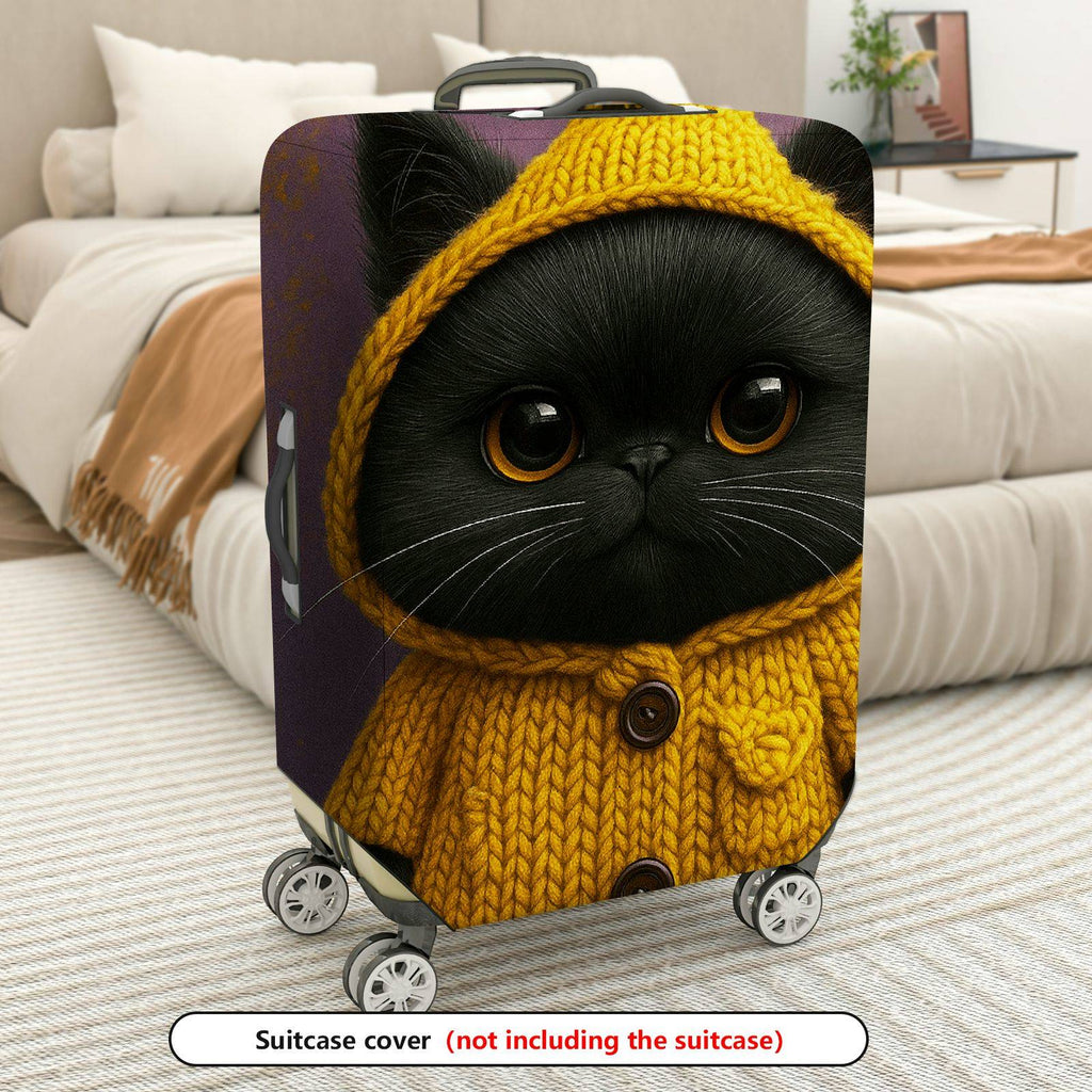1-Piece Cute Cat Yellow Knitted Hoodie Animal Design  Suitcase Luggage Cover, Stretch Protective Sleeve