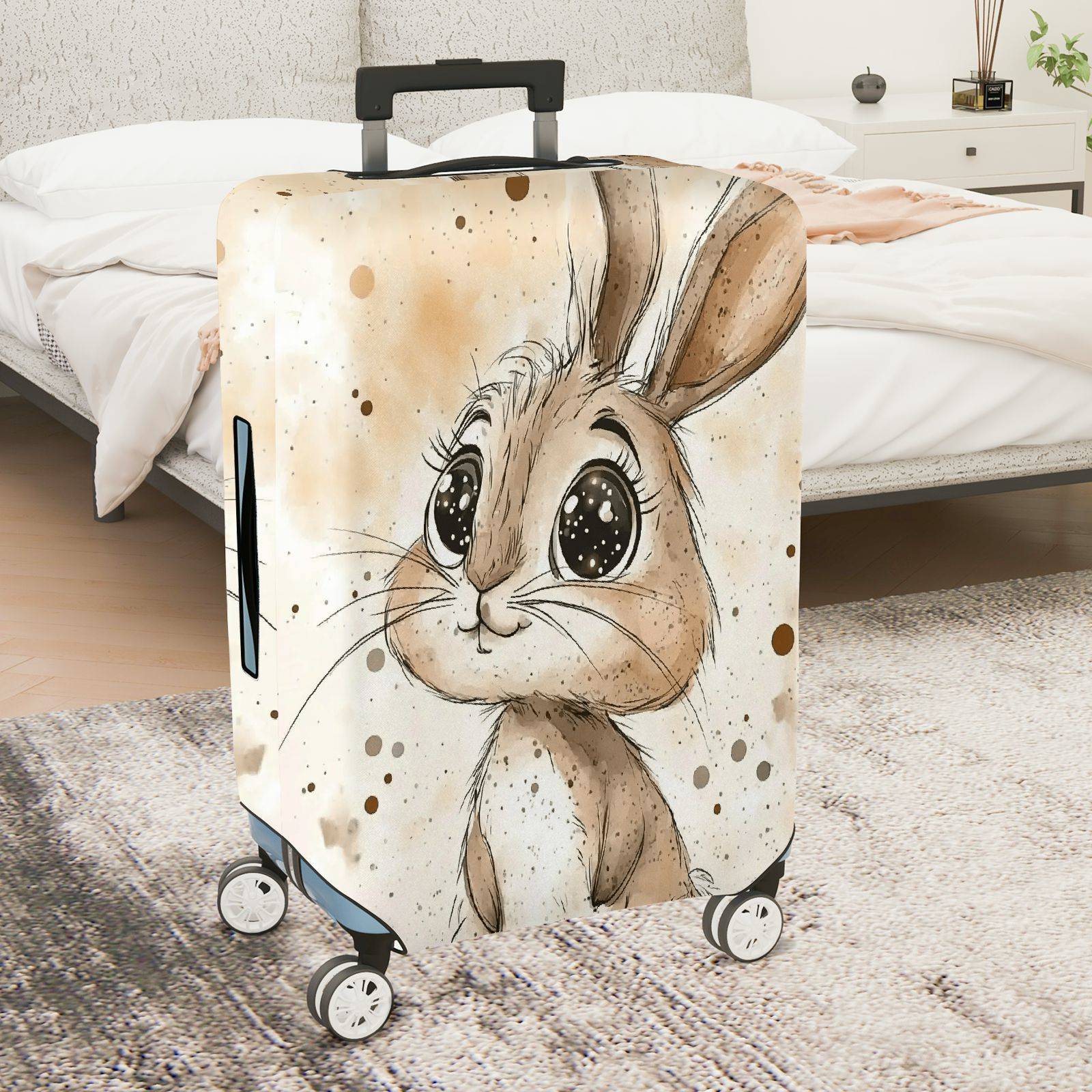1-Piece Cute Animal  Bunny Polka Dot Watercolor  Suitcase Luggage Cover, Stretch Protective Sleeve