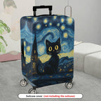 1-Piece Starry Night Cat Landscape Artistic Moon Travel  Suitcase Luggage Cover, Stretch Protective Sleeve