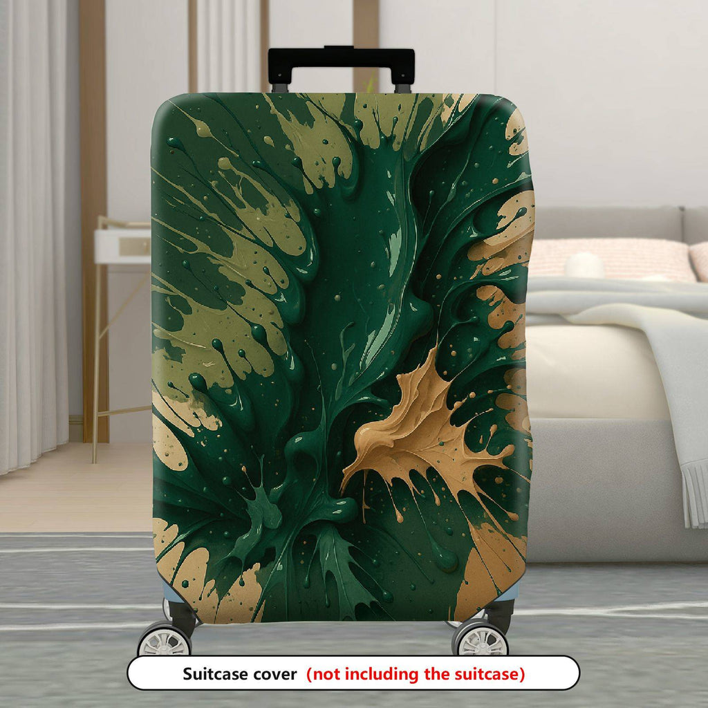 1-Piece Abstract Splatter Green Brown Artistic Dynamic  Suitcase Luggage Cover, Stretch Protective Sleeve