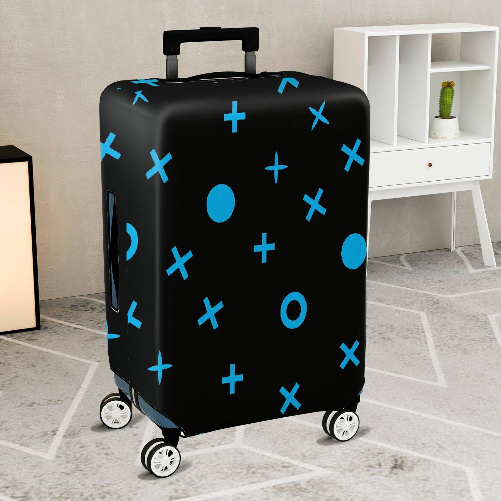 1-Piece Blue Black Graphic Abstract Modern Contemporary Geometric  Suitcase Luggage Cover, Stretch Protective Sleeve
