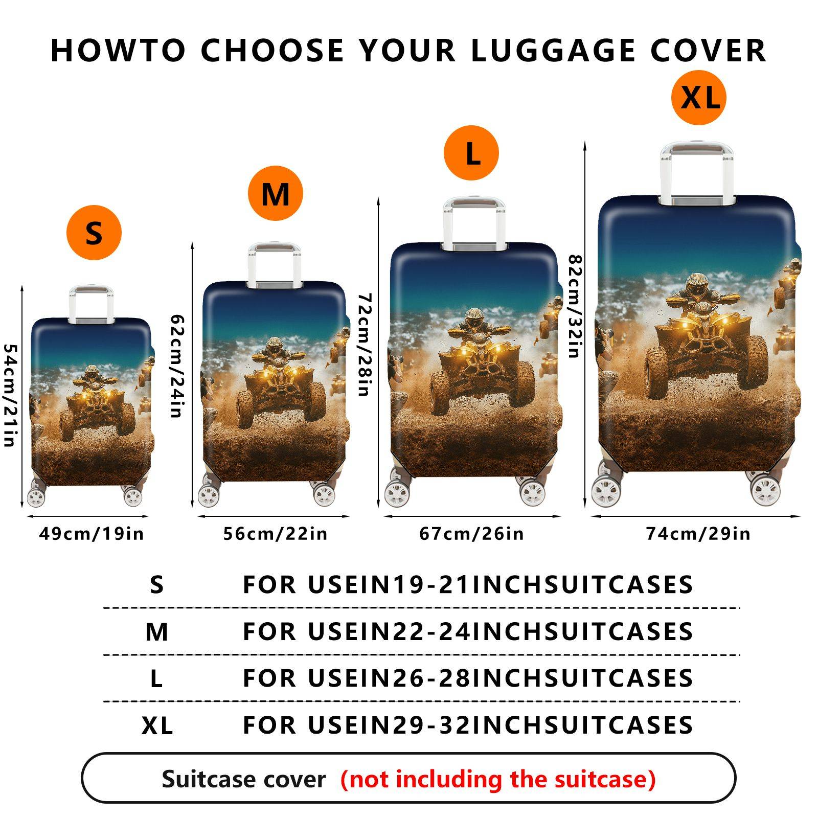 1-Piece Adventure Motorsport Racing Off-road Extreme Action  Suitcase Luggage Cover, Stretch Protective Sleeve