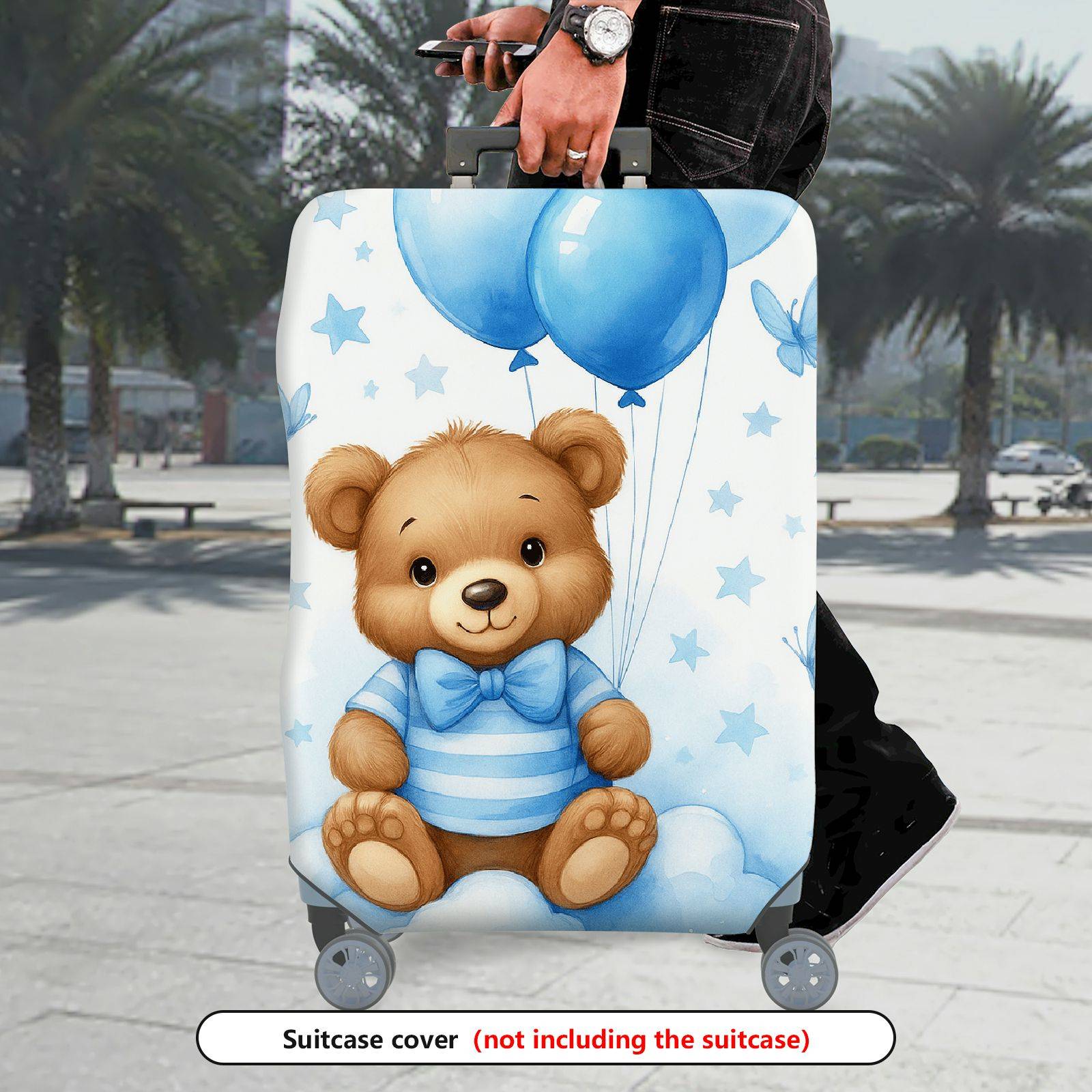 1-Piece Cute Bear Blue Balloon Stars Clouds Butterfly  Suitcase Luggage Cover, Stretch Protective Sleeve