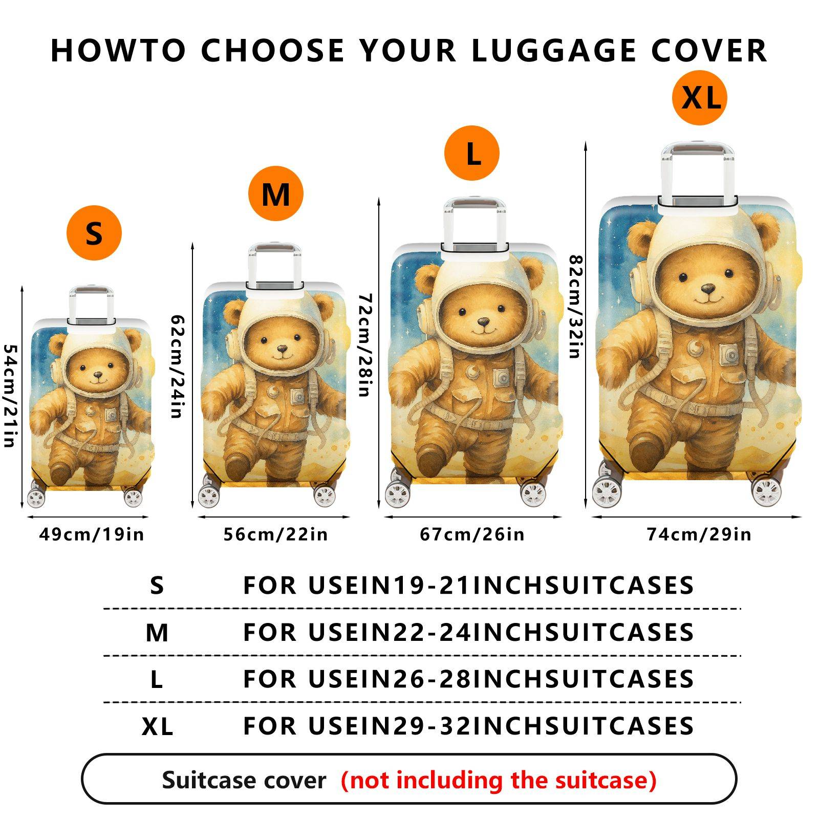 1-Piece Astronaut Bear Cute  Space Star Travel  Suitcase Luggage Cover, Stretch Protective Sleeve