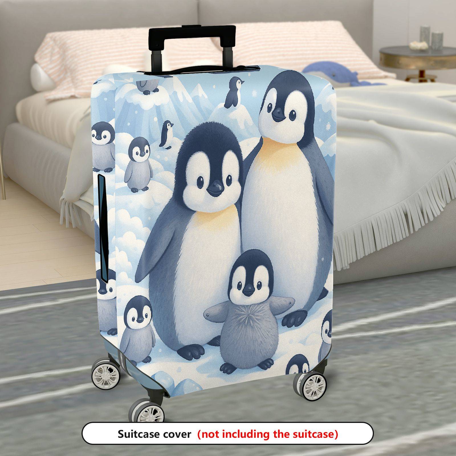1-Piece Penguin Family Snow Ice Winter Cute Animal  Suitcase Luggage Cover, Stretch Protective Sleeve