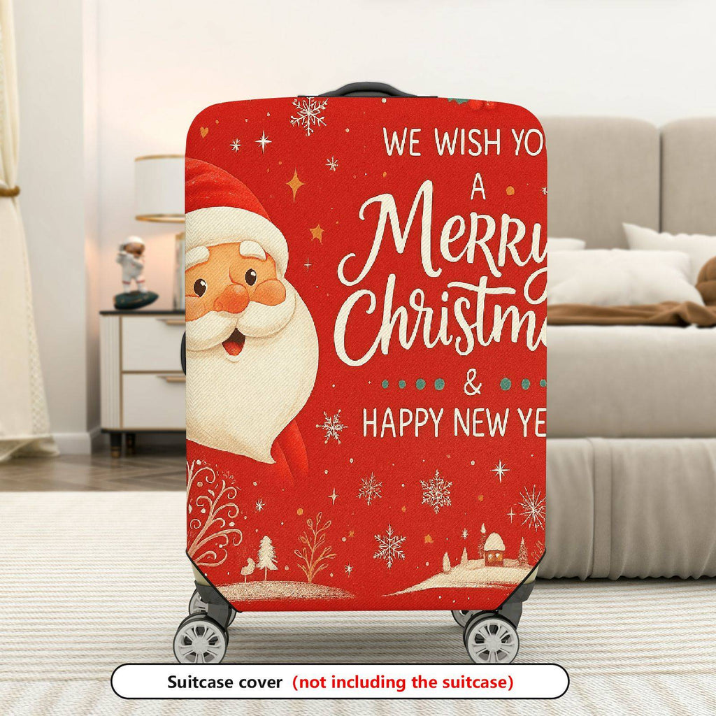 1-Piece Red Christmas Santa Snowflake New Year Holiday  Suitcase Luggage Cover, Stretch Protective Sleeve