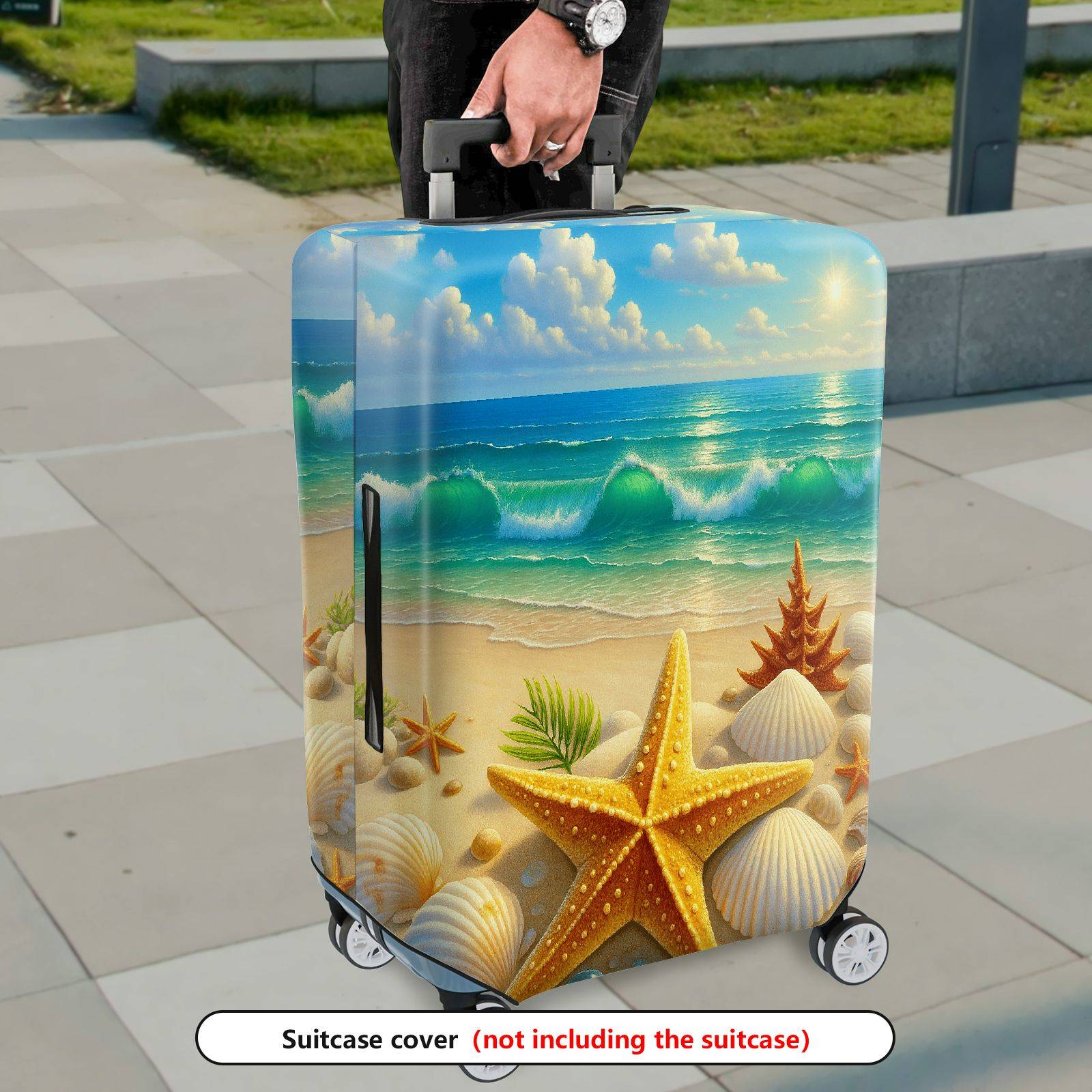 1-Piece Beach Ocean Starfish Seashell Sand Holiday  Suitcase Luggage Cover, Stretch Protective Sleeve