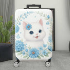 1-Piece Floral Cat Design Blooming Blue Daisy Leaves Nature  Suitcase Luggage Cover, Stretch Protective Sleeve