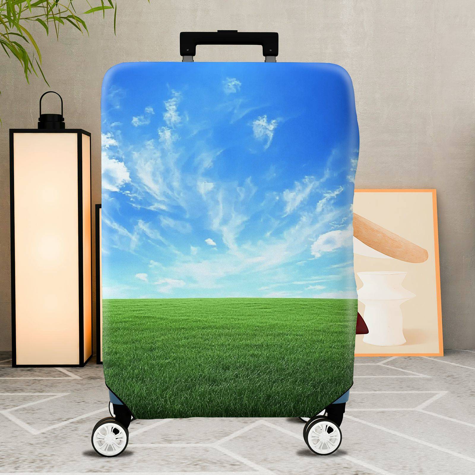 1-Piece Blue Sky Green Field Nature Scenic Landscape  Suitcase Luggage Cover, Stretch Protective Sleeve